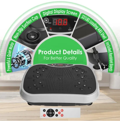 Vibration Plate Exercise Machine With Resistant Bands Remote Control Whole Body Vibration Platform Workout Equipment Home Fitness Training Equipment For Weight Loss Fat Burner