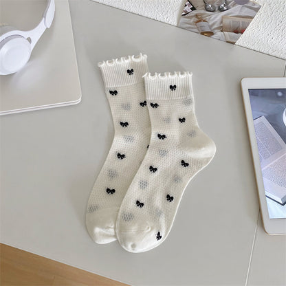 Black And White Openwork Breathable Women's Small Mid-calf Lace Women's Socks