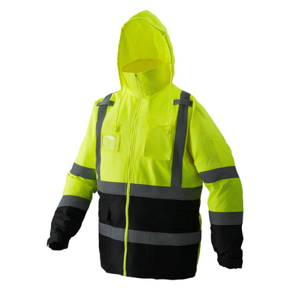 High Visibility Reflective Safety Jacket Waterproof Hoodie Yellow With Black L