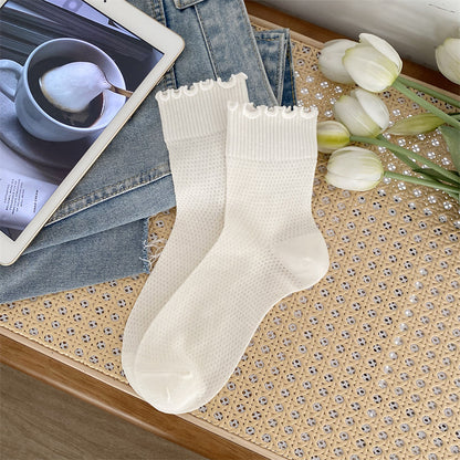 Black And White Openwork Breathable Women's Small Mid-calf Lace Women's Socks