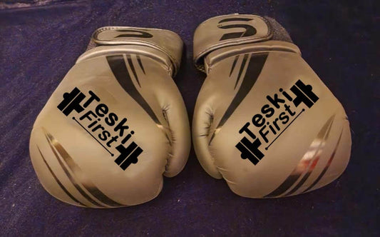 Leather Boxing Gloves Professional MMA Sparring Punch Bag Training Fight displayed on a dark background.